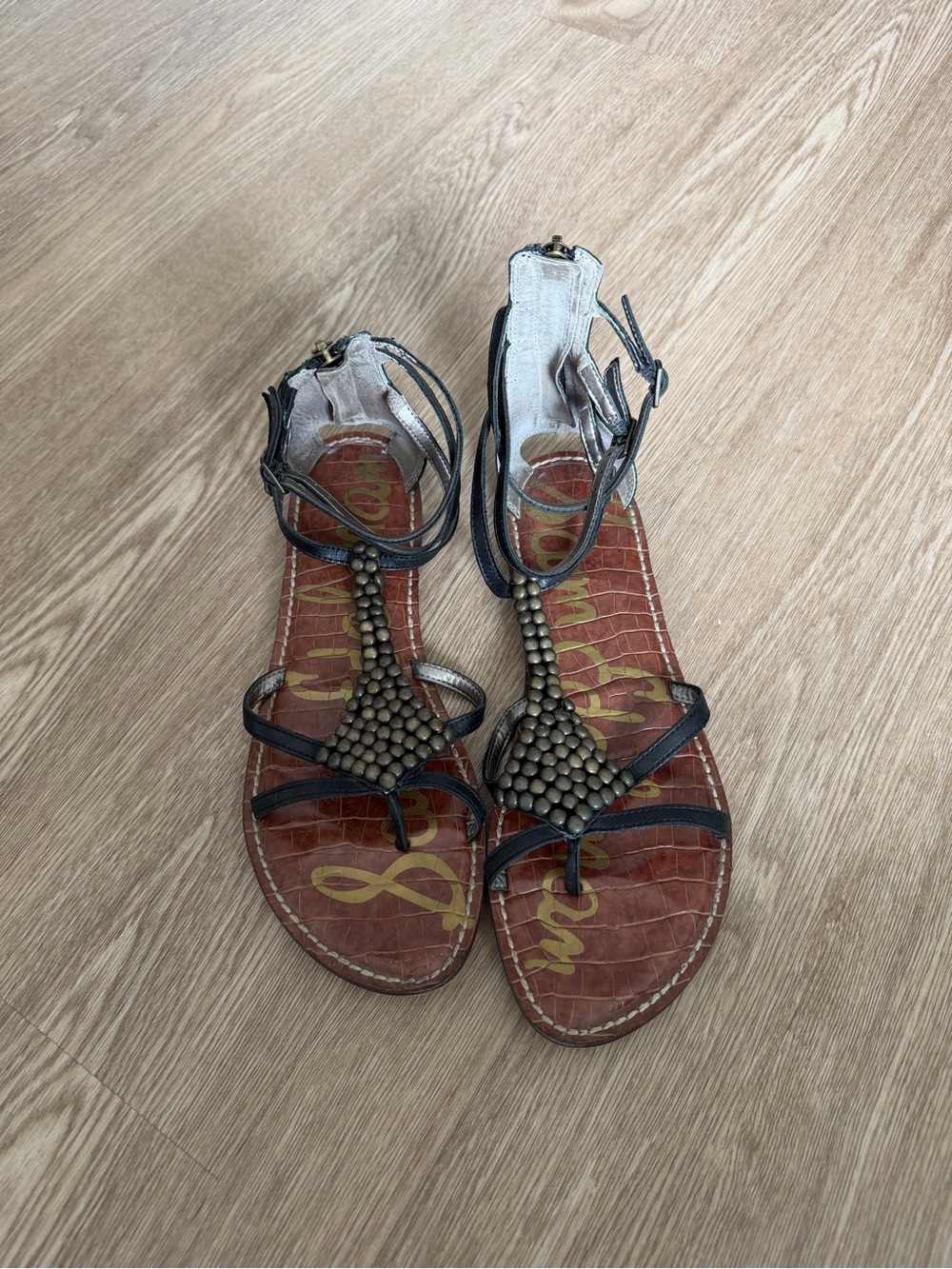 Sam Edelman Black Strappy Beaded T-Strap Ginger Sandals